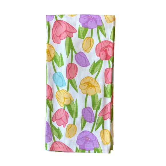 T-Fal Floral Cotton Kitchen Towels 18x28 Pop of Color Spring Tulips Set of 2 NEW - Picture 4 of 14